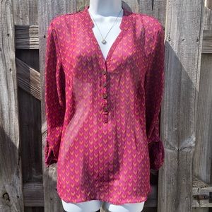 ANA Long Sleeve Top LARGE Pink & Orange Sheer 💗